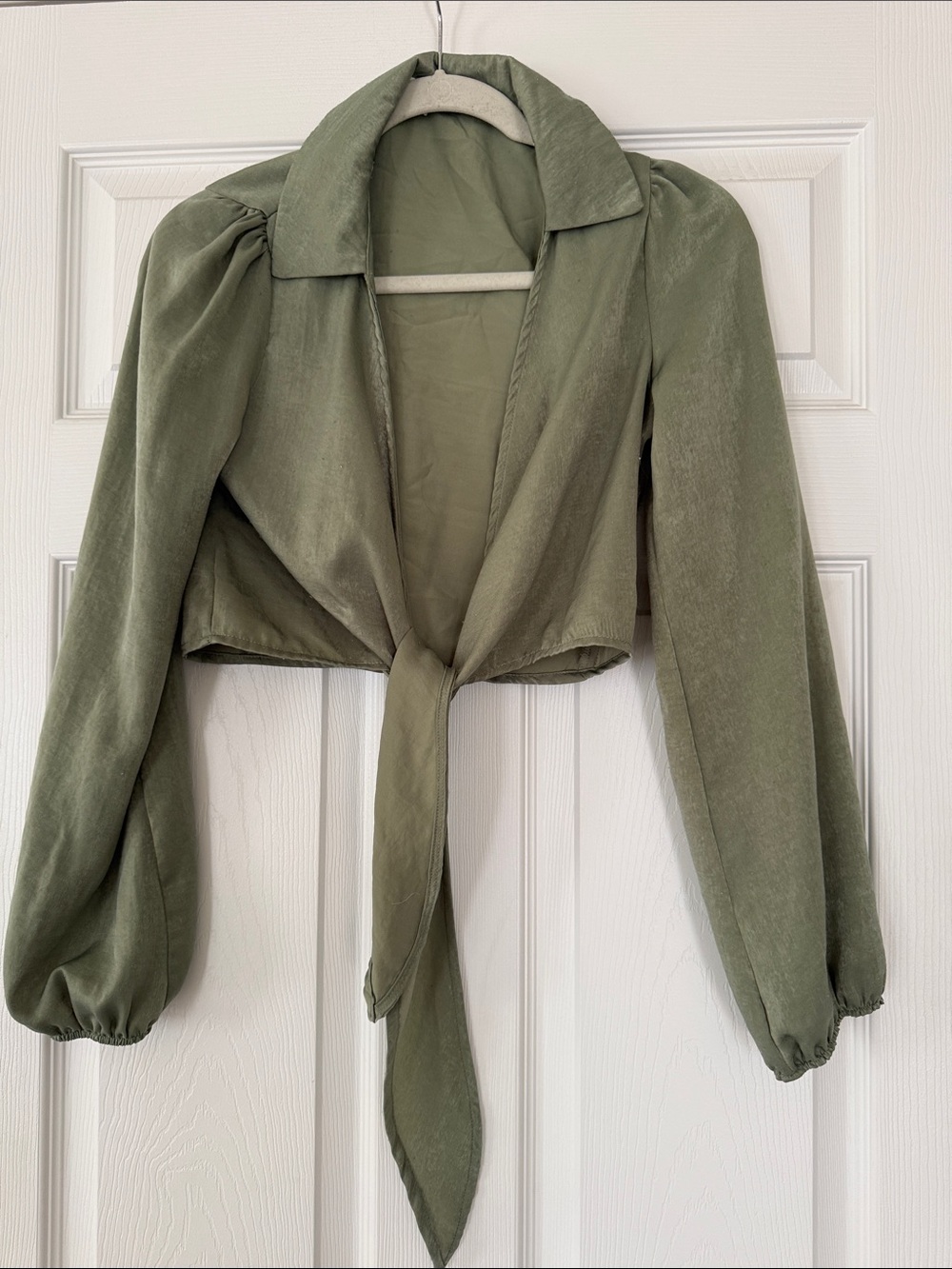 Le Lis Olive Green Tie-Front Cropped Jacket